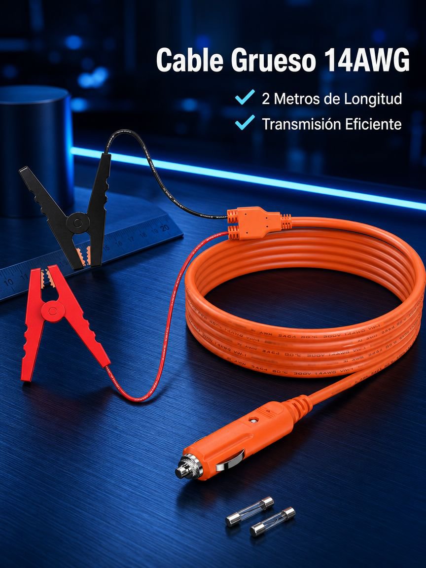 Cable cargador de batería de coche 12V, enchufe de encendedor a pinzas de cocodrilo, 14AWG, 2 metros