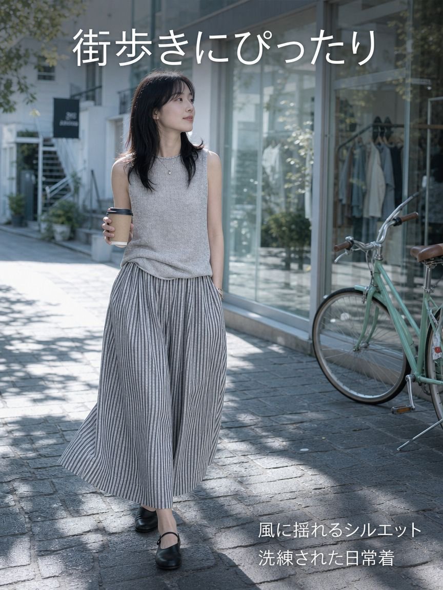 ストライプカジュアルワイドパンツ レディース ゆったりシルエット