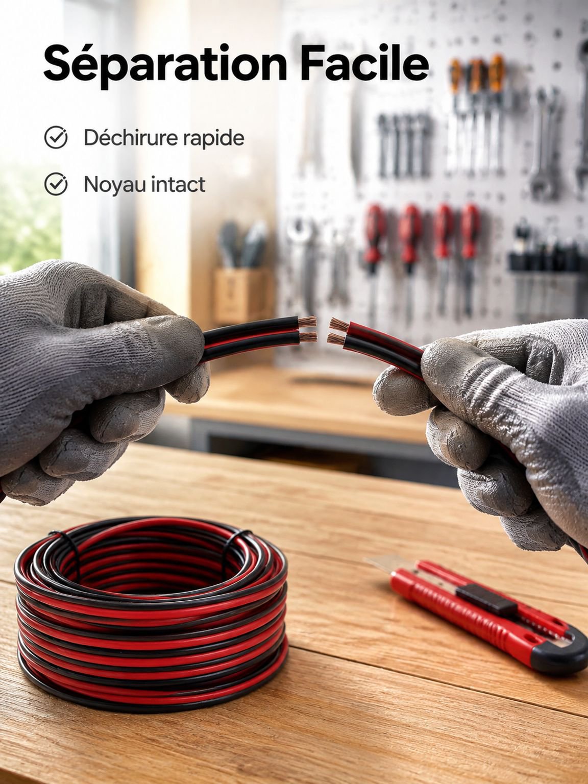 Câble double 2468 rouge et noir pour bande LED, PVC, petite bobine 30-16AWG