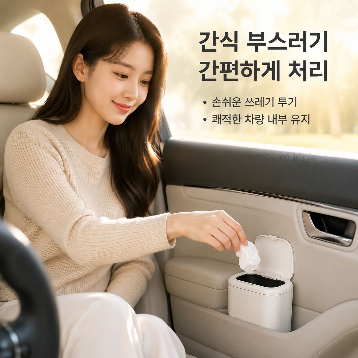 조수석 문에 걸어 사용하는 차량용 쓰레기통