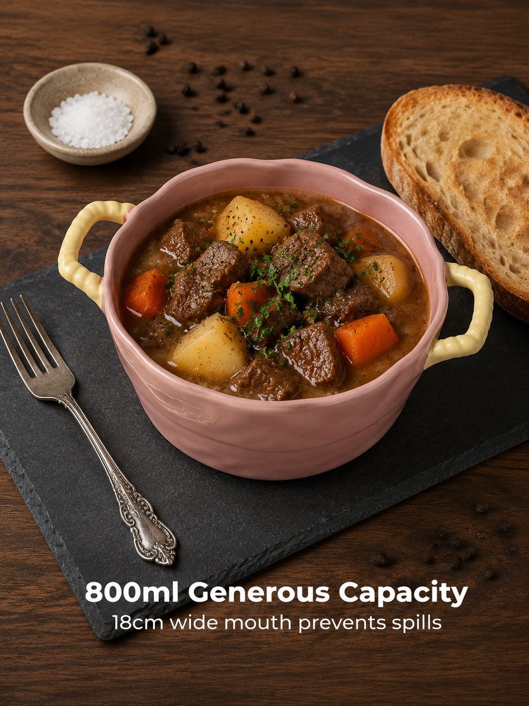 Ceramic bowl with handles for serving soup and noodles