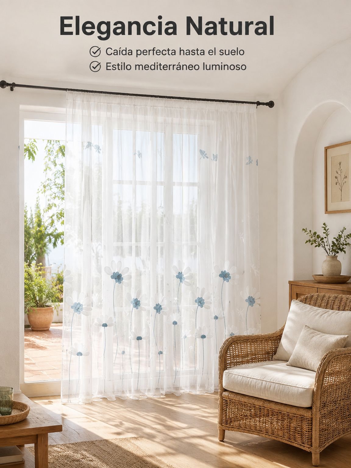 Cortinas de gasa minimalistas con diseño de margaritas para salón y dormitorio