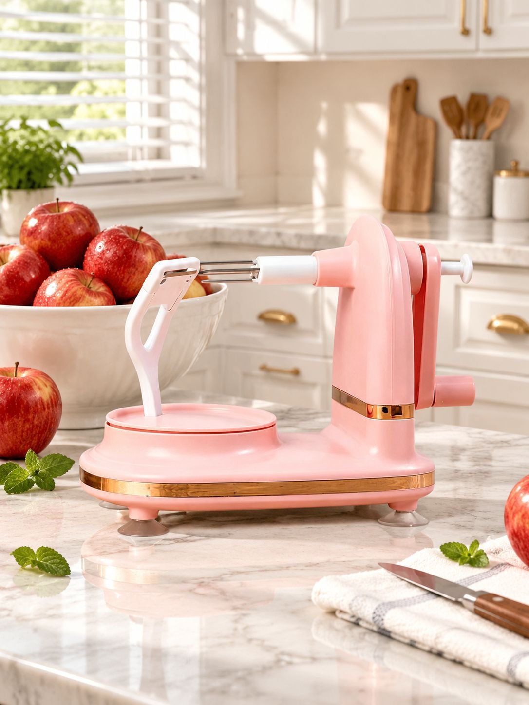 Hand Crank Apple Peeler Quick Fruit Peeling Machine Pink Scraper for Home