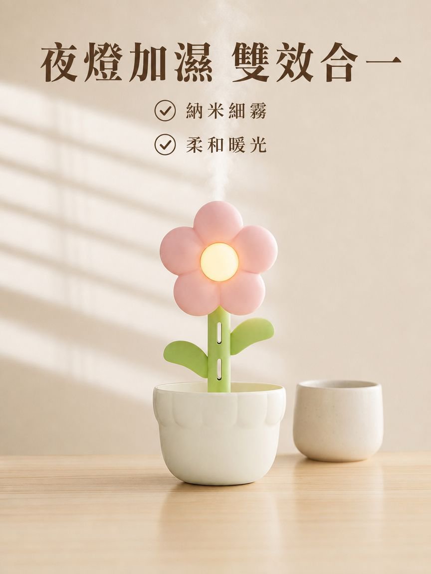 花卉裝飾夜燈加濕器