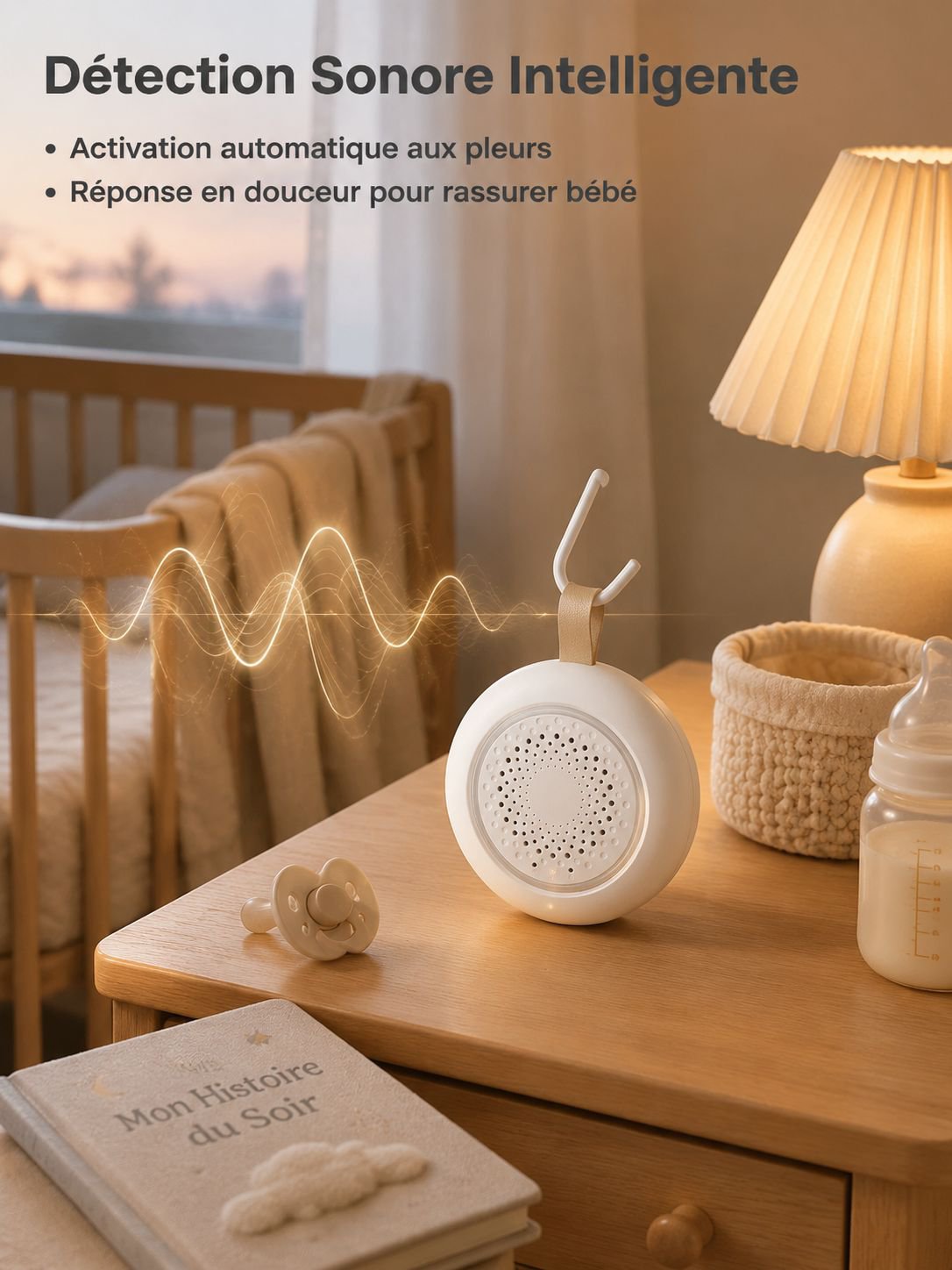 Boîte à musique apaisante pour bébé, détection des pleurs, générateur de bruit blanc