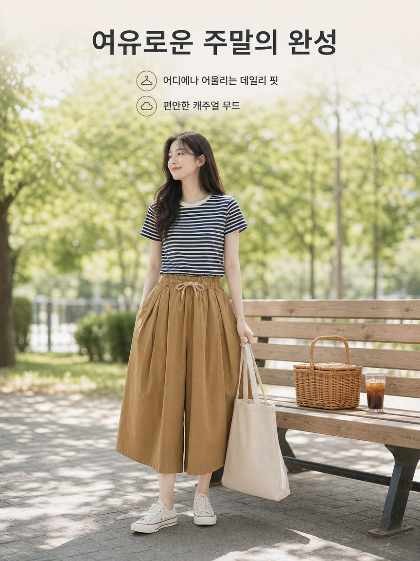 하이웨스트 탄력 슬림 9부 와이드 팬츠 여성 여름 레저 바지