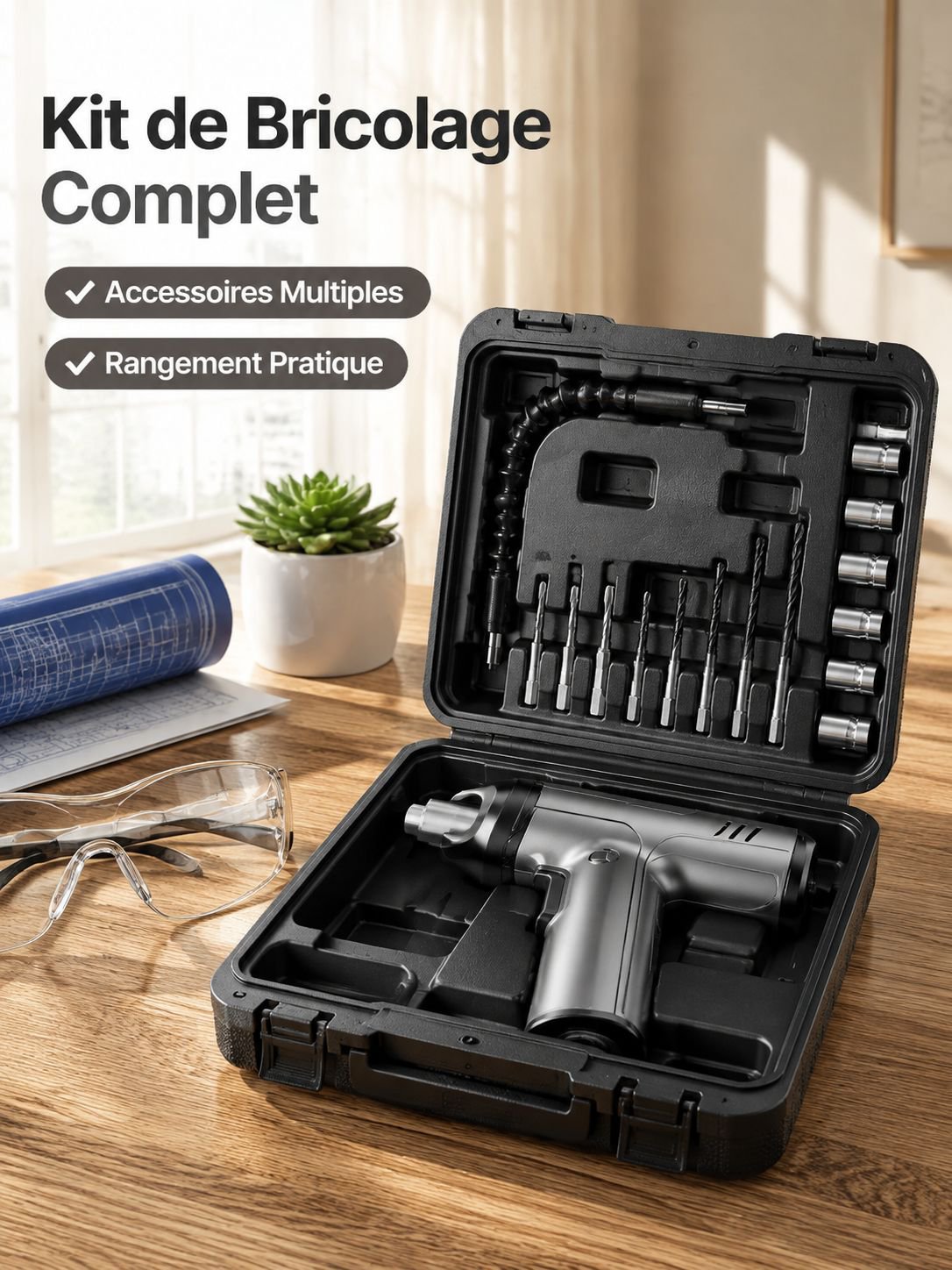 Kit d’outils de perceuse électrique domestique de petite taille
