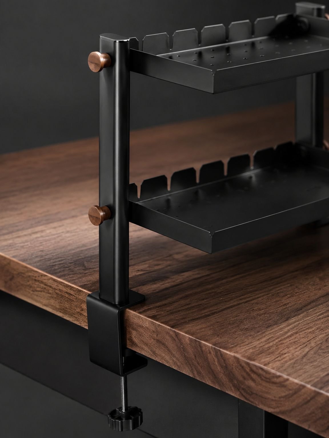 Space-saving desk organizer with easy clip-on installation