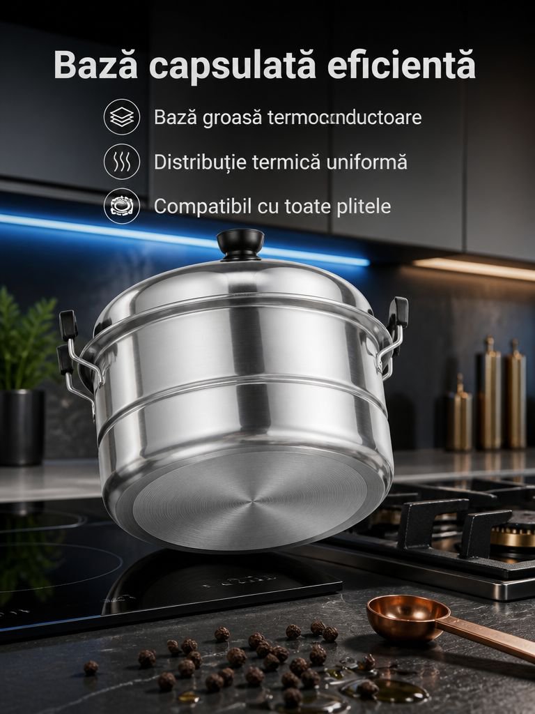 Aparat de gătit cu abur din oțel inoxidabil, cu mai multe niveluri