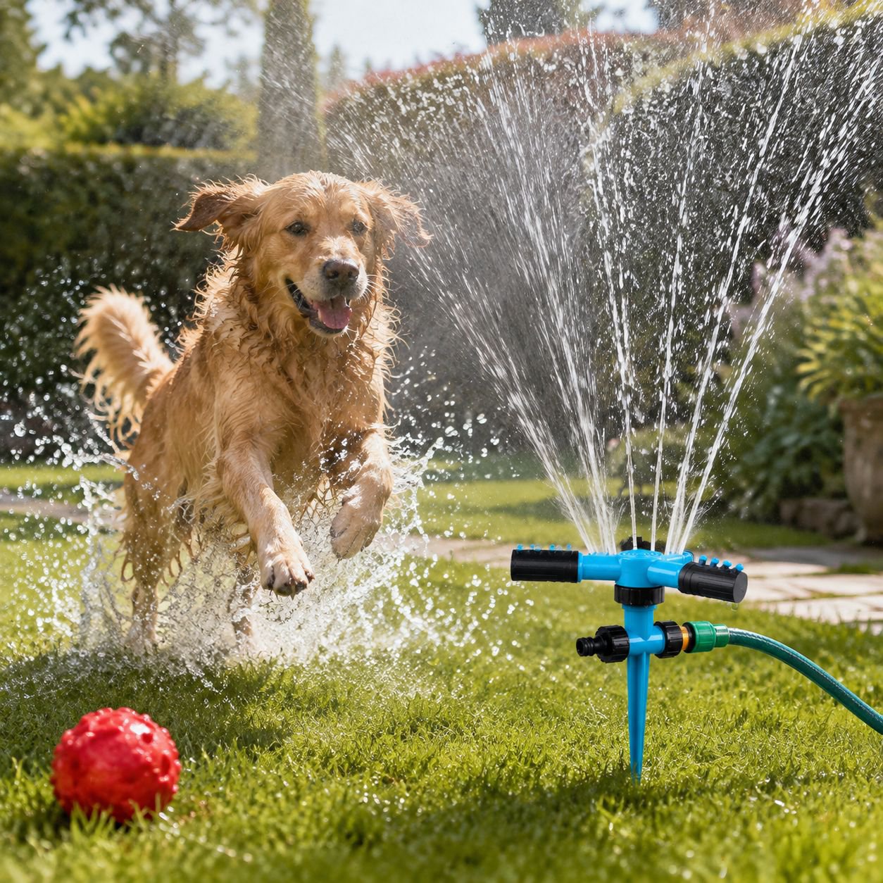 Aspersor Automático Giratorio: Espacio Cómodo para Mascotas y Jardinería