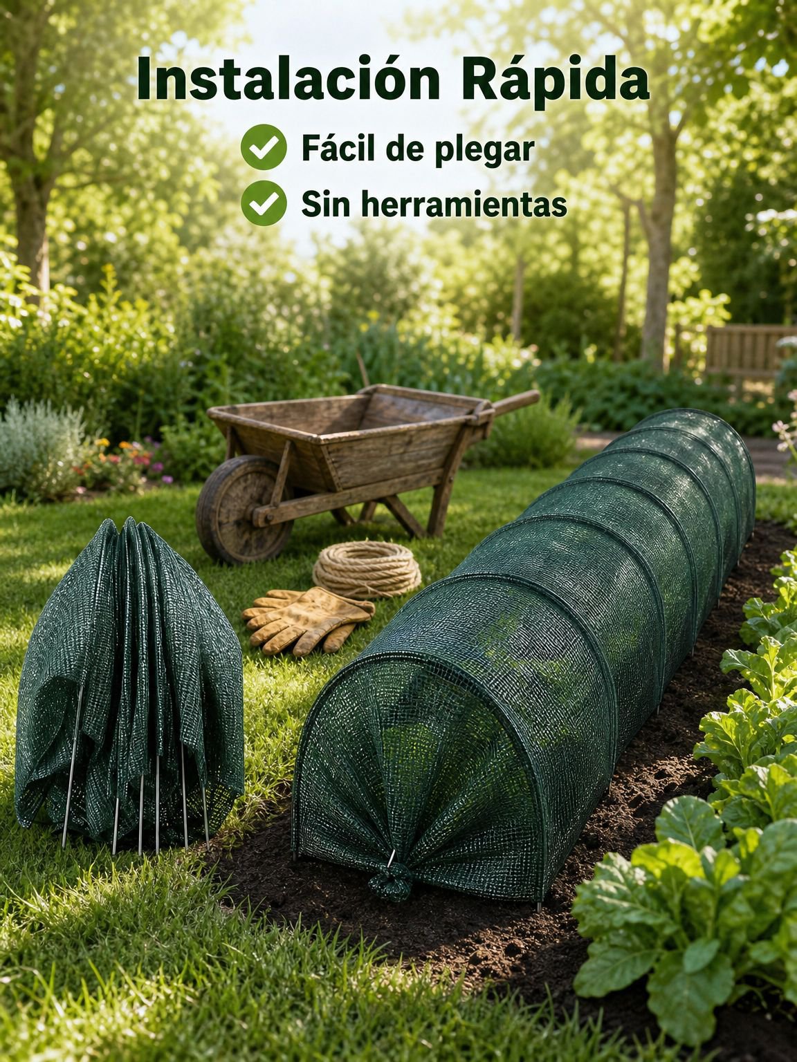 Malla de sombra portátil de 3 metros para invernadero, túnel de jardín, fácil de instalar y liberar