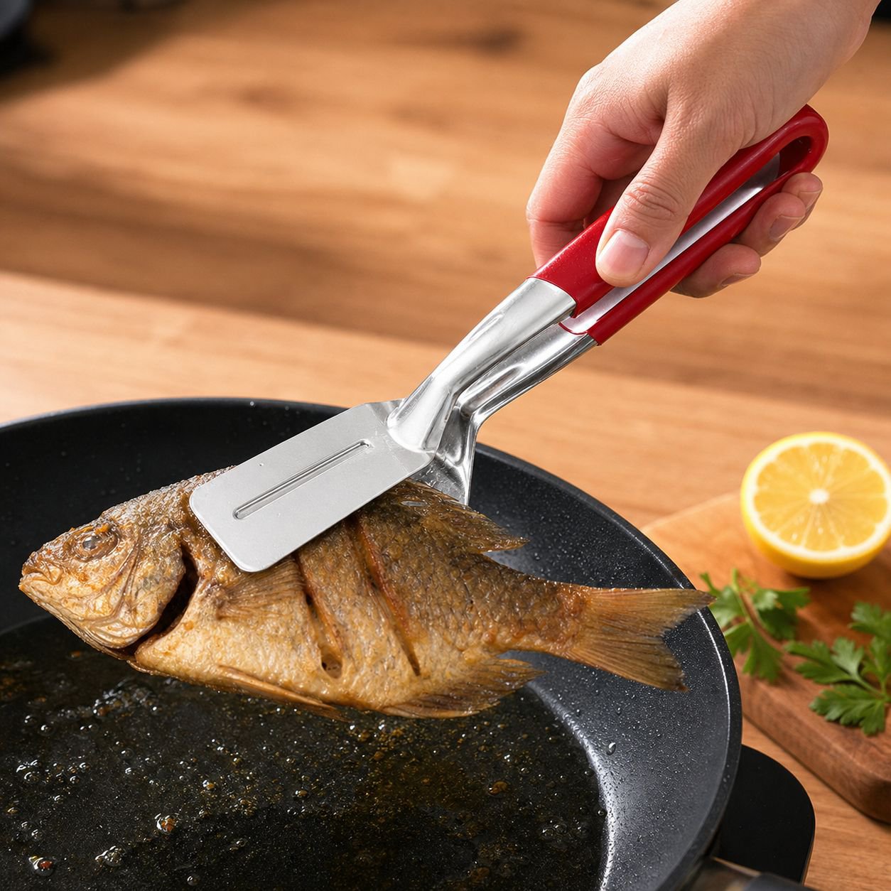304 Stainless Steel Fry Fish Spatula and Steak Clip 2-in-1 Cooking Tool