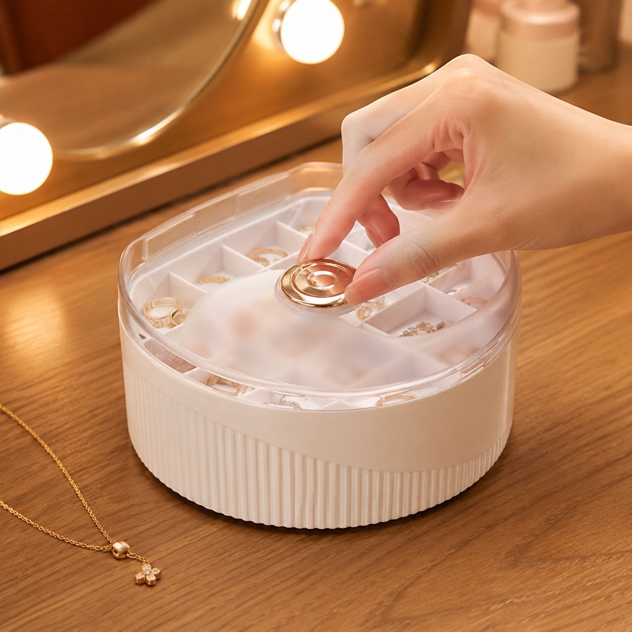Elegant jewelry box with compartments for necklaces and earrings