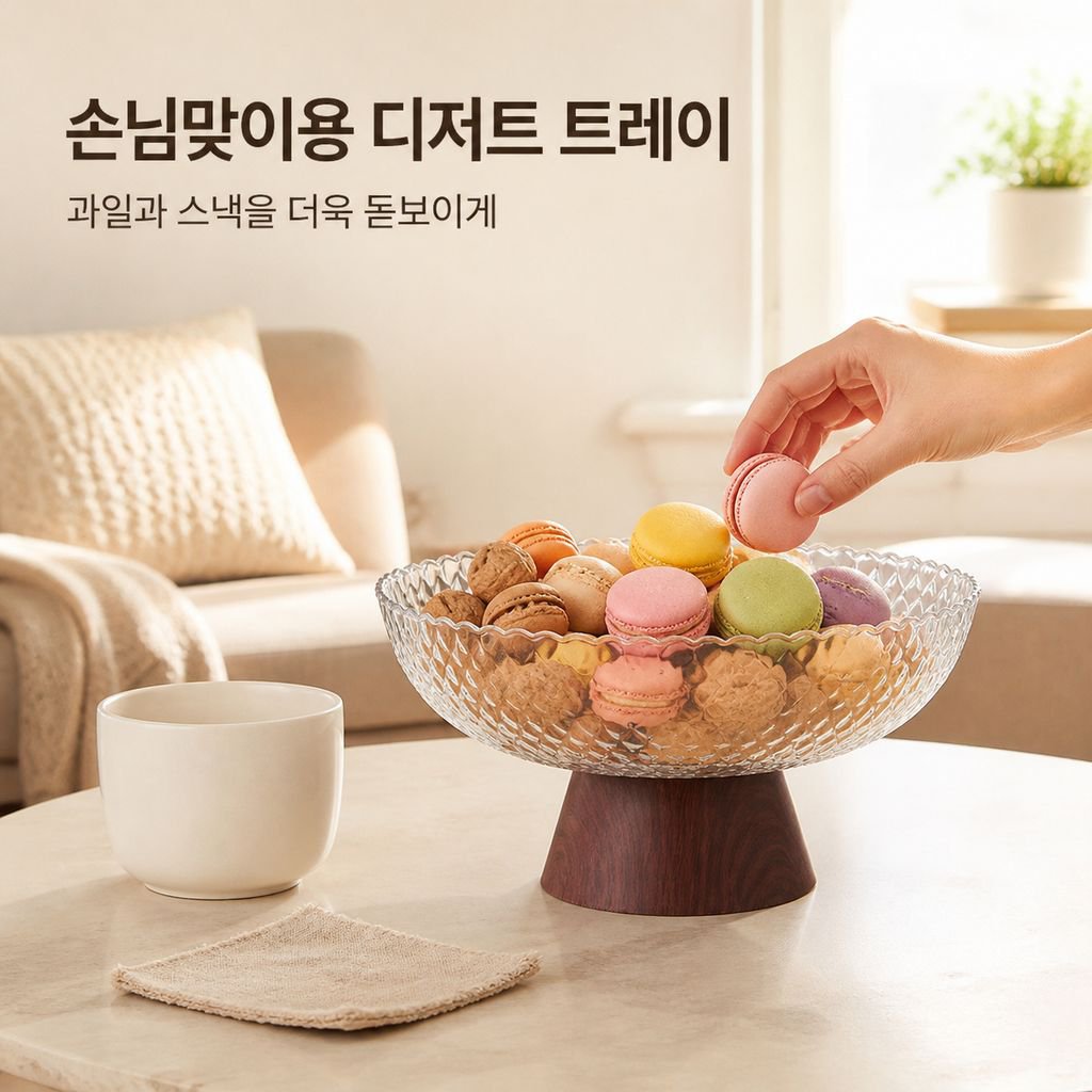 중고풍 과일 접시 나무무늬 티테이블 고급 다리 접시