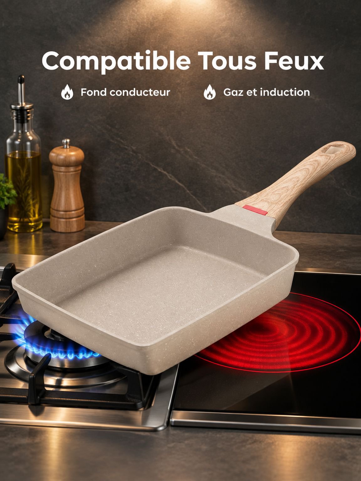 Poêle tamagoyaki carrée pour retourner et rouler les omelettes facilement