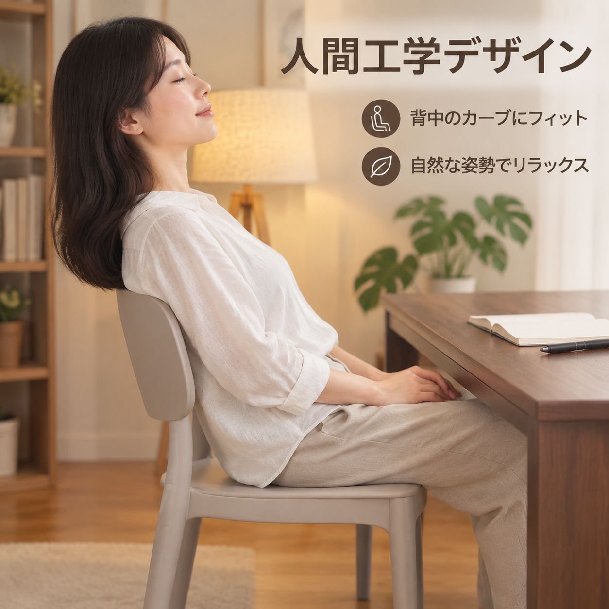家庭用・厚手プラスチック製背もたれ付きダイニングチェア