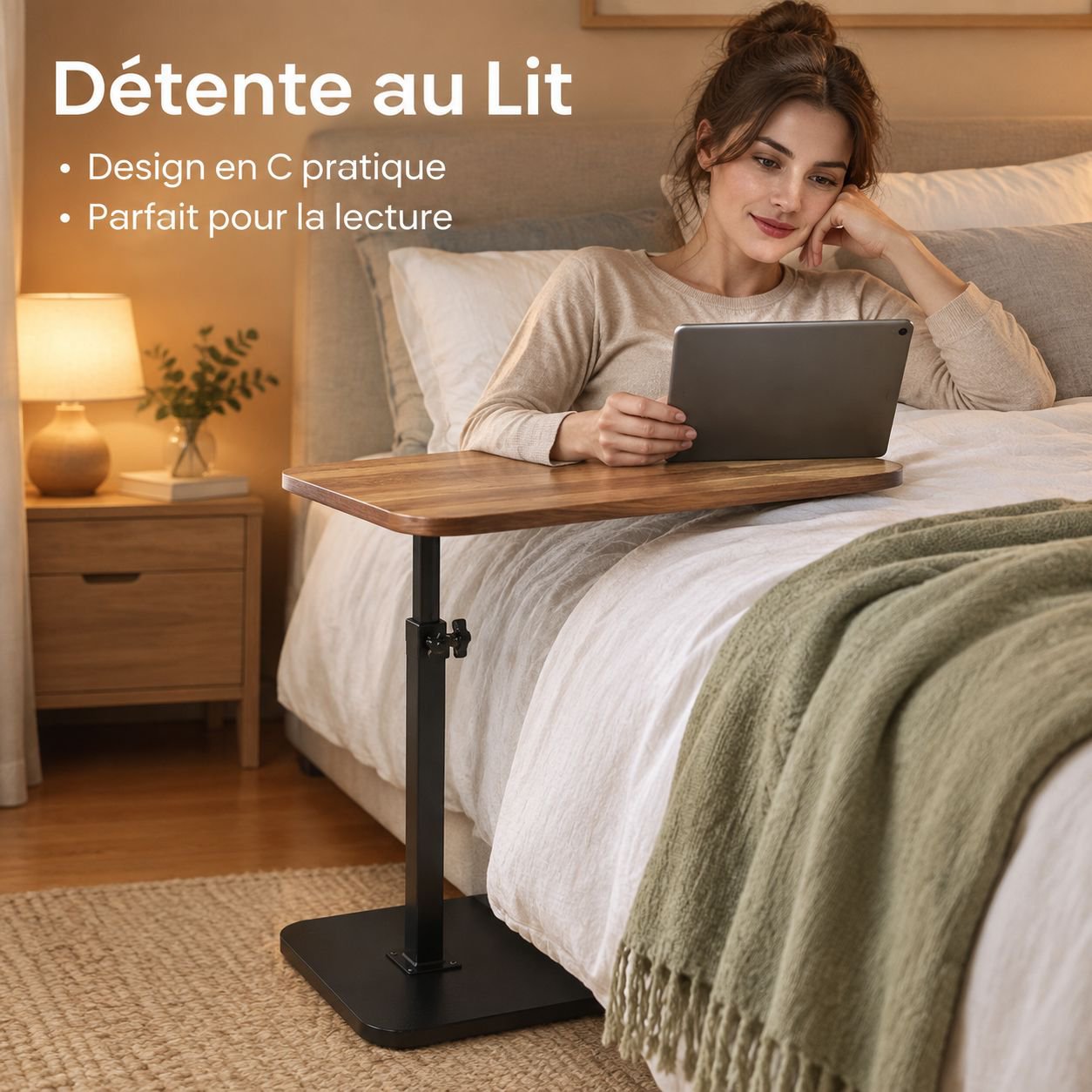 Table d'Appoint Réglable en Hauteur Bout de Canapé Mobile Petite Table Basse