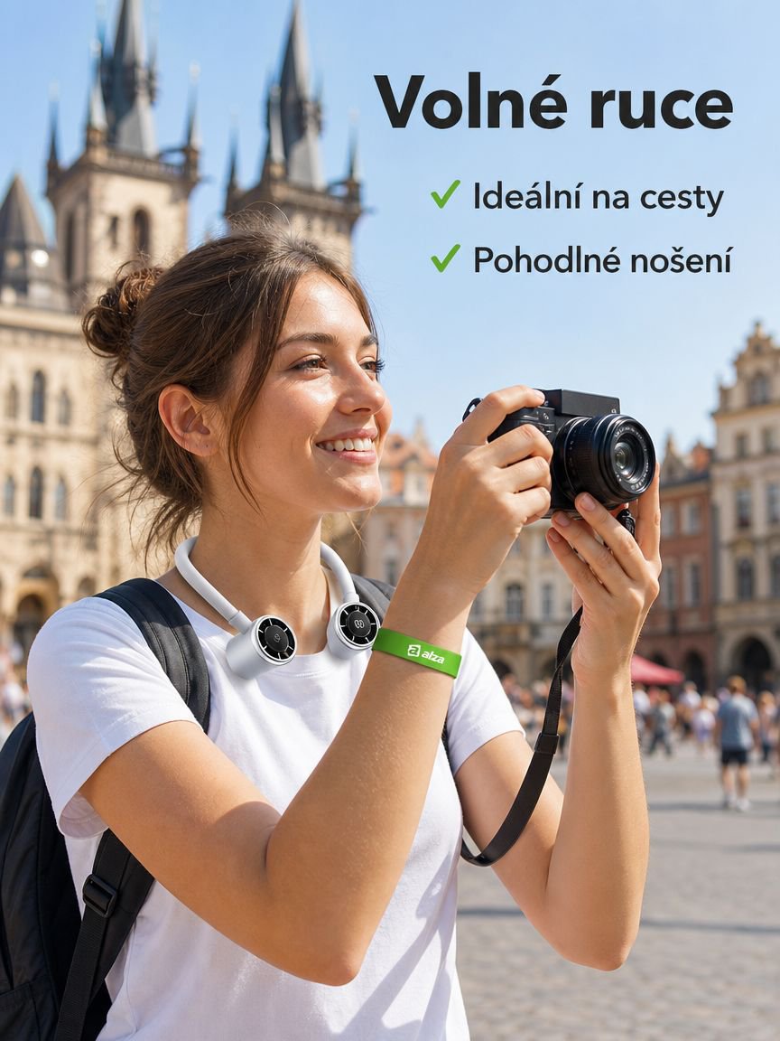 Mini větrák na krk, dlouhá výdrž baterie