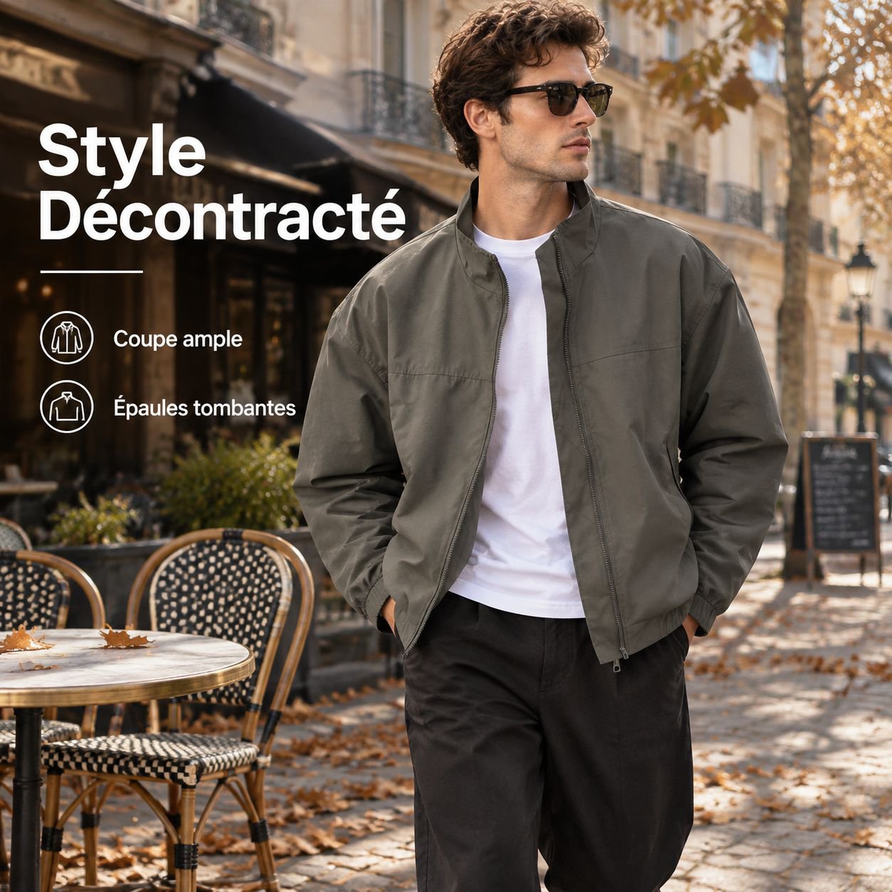 Veste de travail courte décontractée homme coupe ample automne
