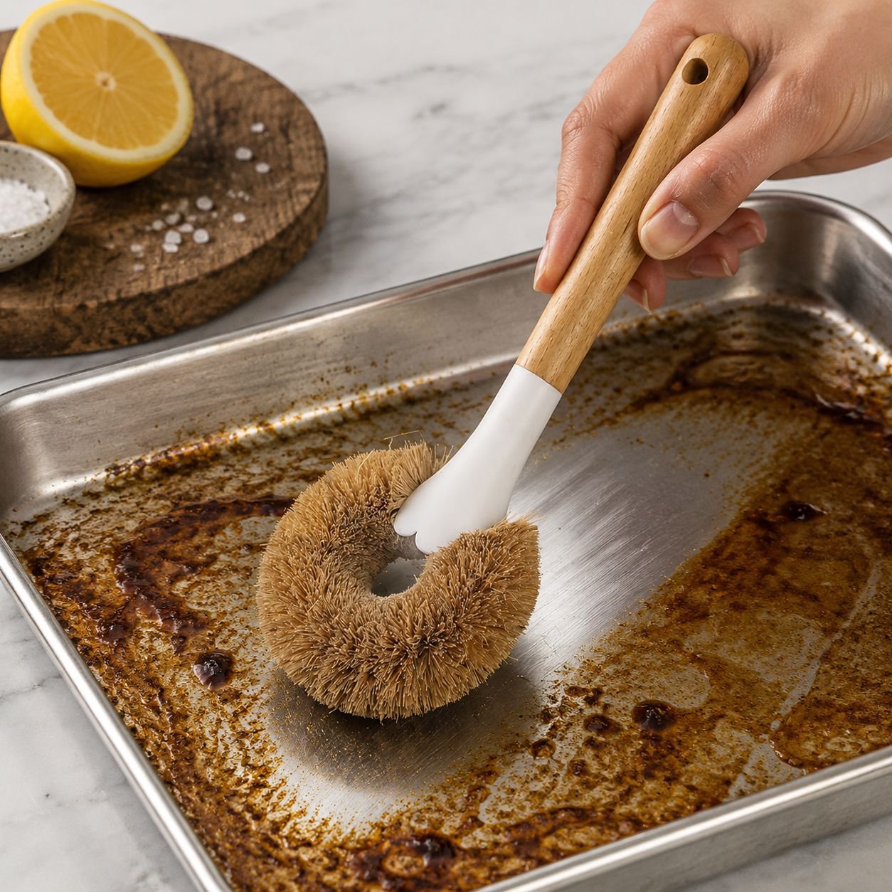 Eco-friendly coconut fiber scrub brush for dishes
