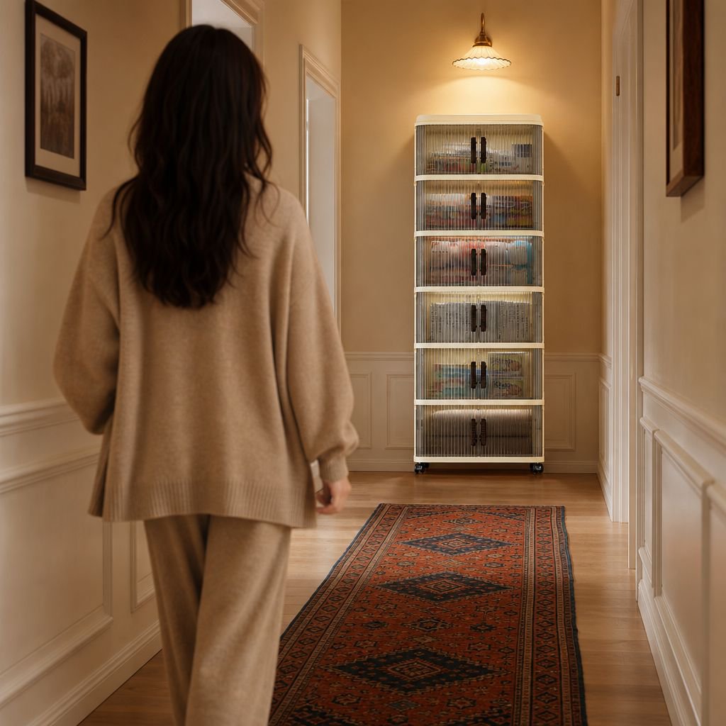 Versatile sliding storage cabinet with ample compartments