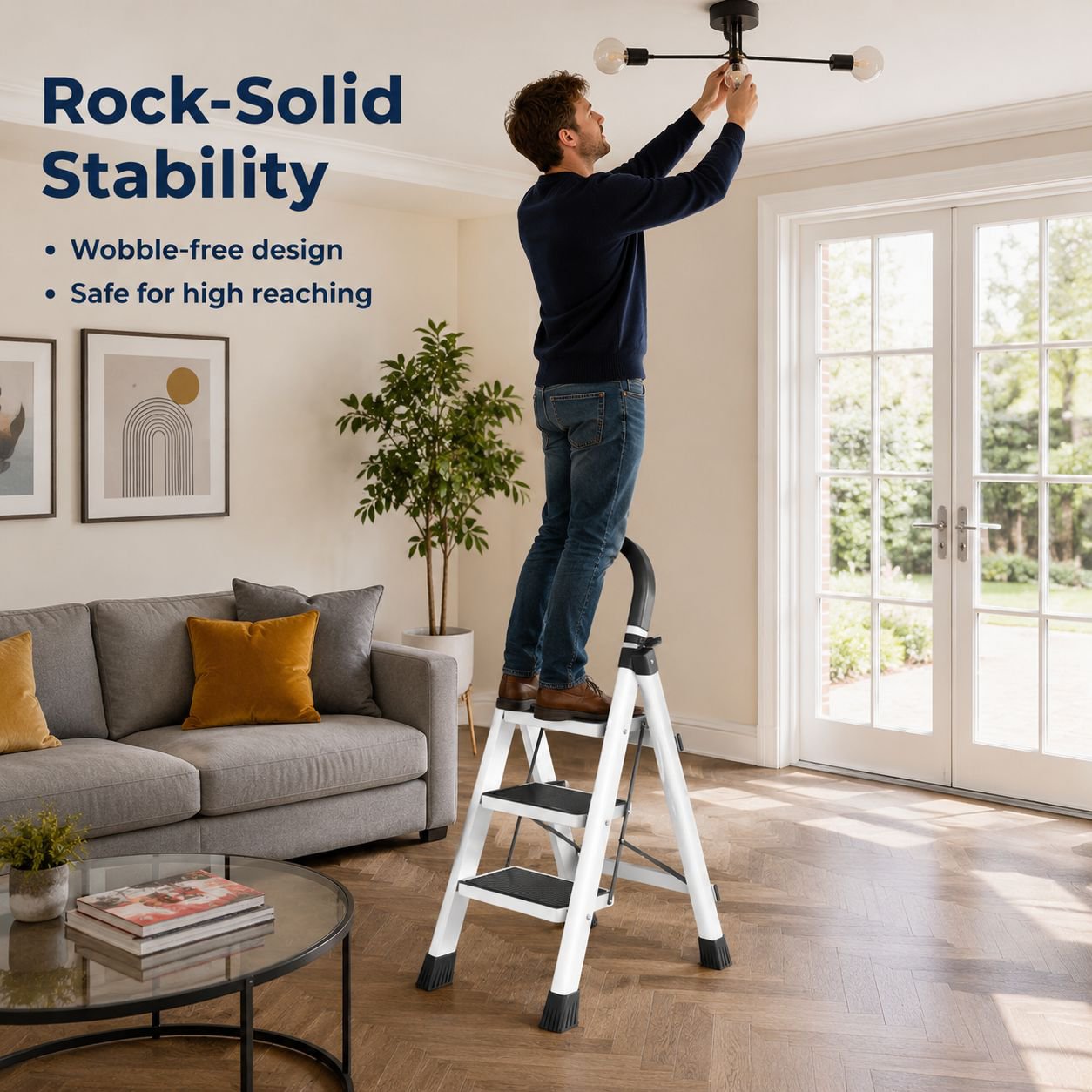 Household folding telescopic thickened aluminum alloy A-frame ladder