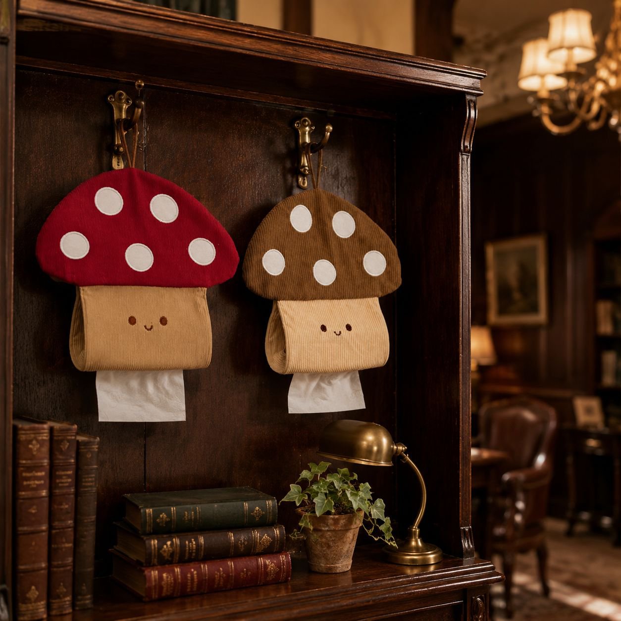 Aesthetic mushroom tissue holder on a modern bathroom wall