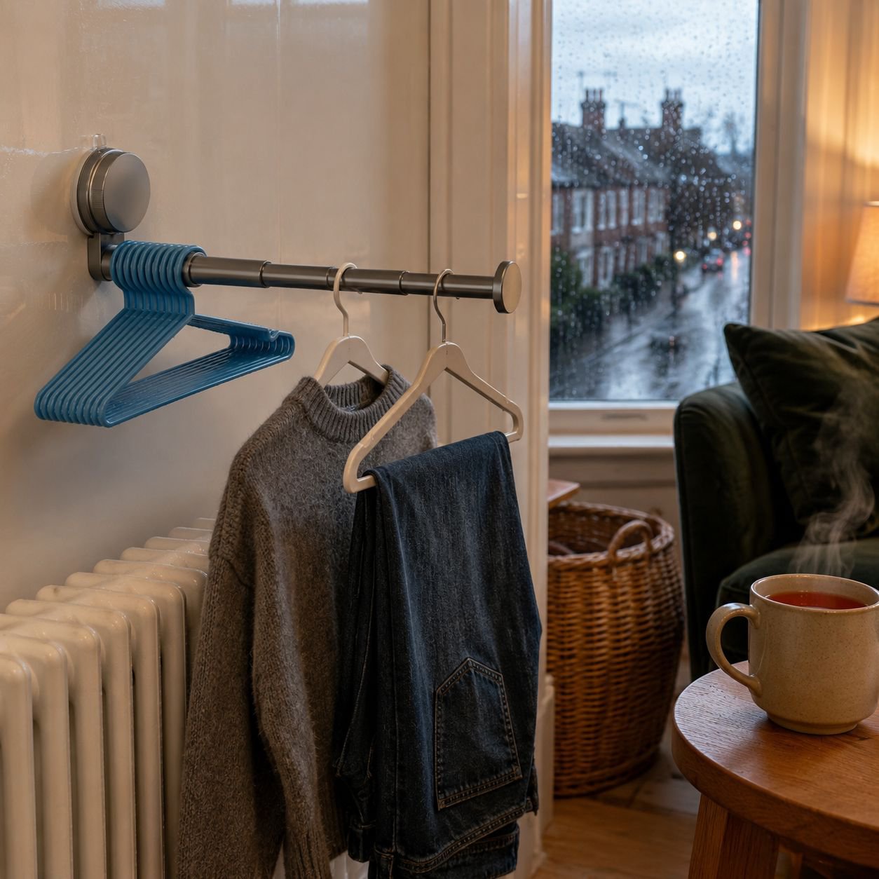 Balcony Retractable Drying Rack, No-Drill Suction Cup Installation