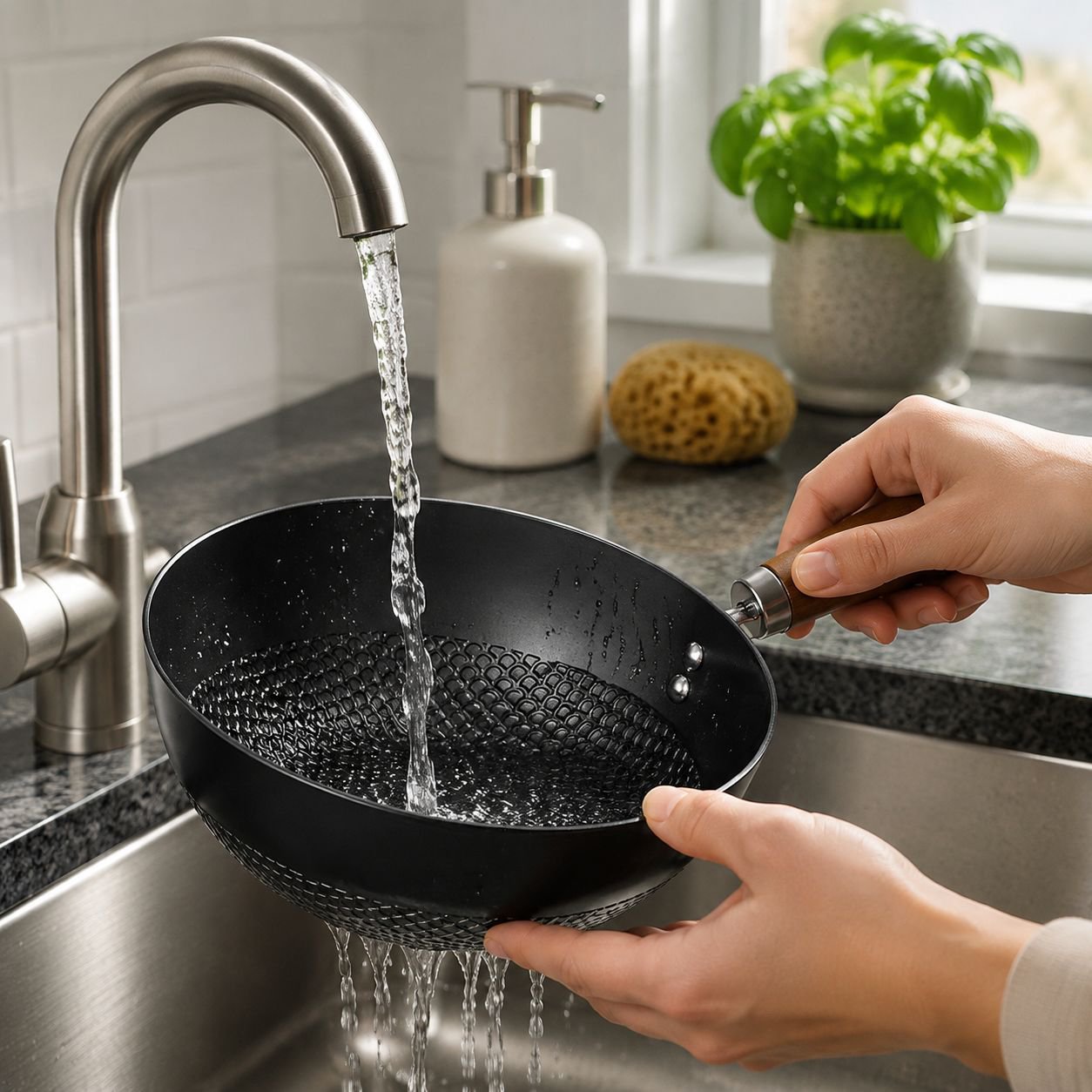 Even heat distribution in flat bottom frying pan