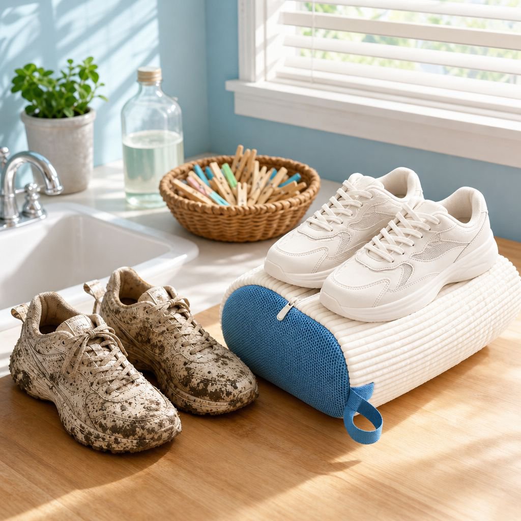 Washing sneakers in a machine with shoe cleaning bag
