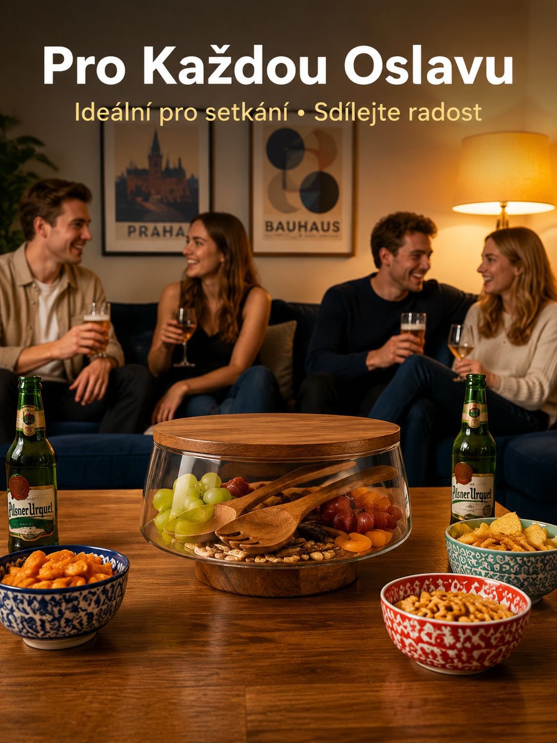 Multifunkční skleněný ovocný talíř, krabička na sušené ovoce s víkem, domácí průhledný ovocný talíř