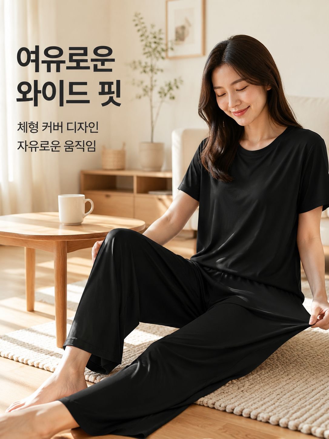 여름 아이스 실크 3종 홈웨어, 루즈핏 얇은 여성 파자마, 외출 가능