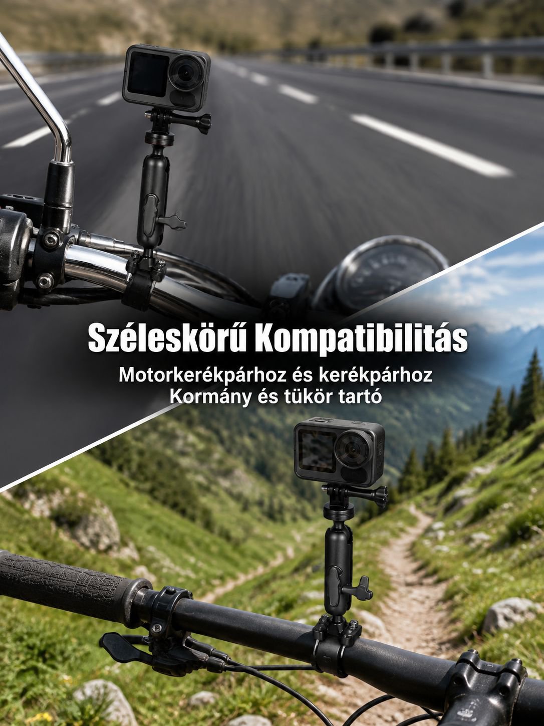 Univerzális kamera tartó motorkerékpárhoz és kerékpárhoz, GoPro/Insta360 sportkamera kiegészítő