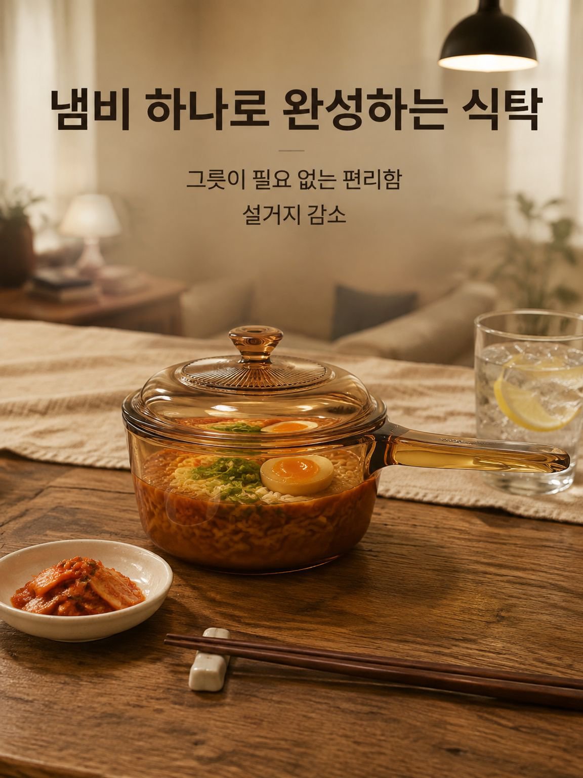 유리 손잡이형 즉석 라면 냄비