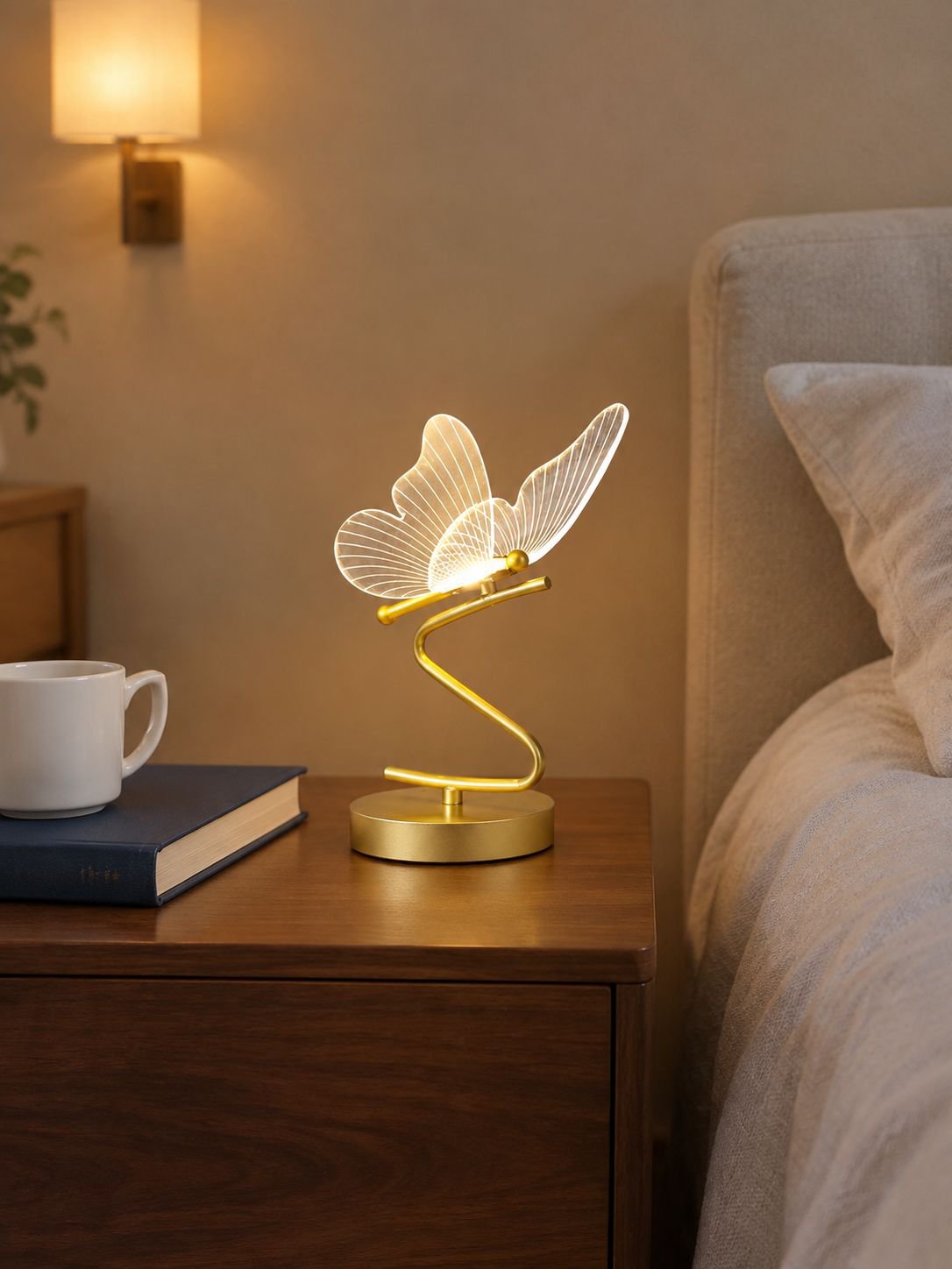 Dekorative Nachttischlampe mit Schmetterlingsapplikation