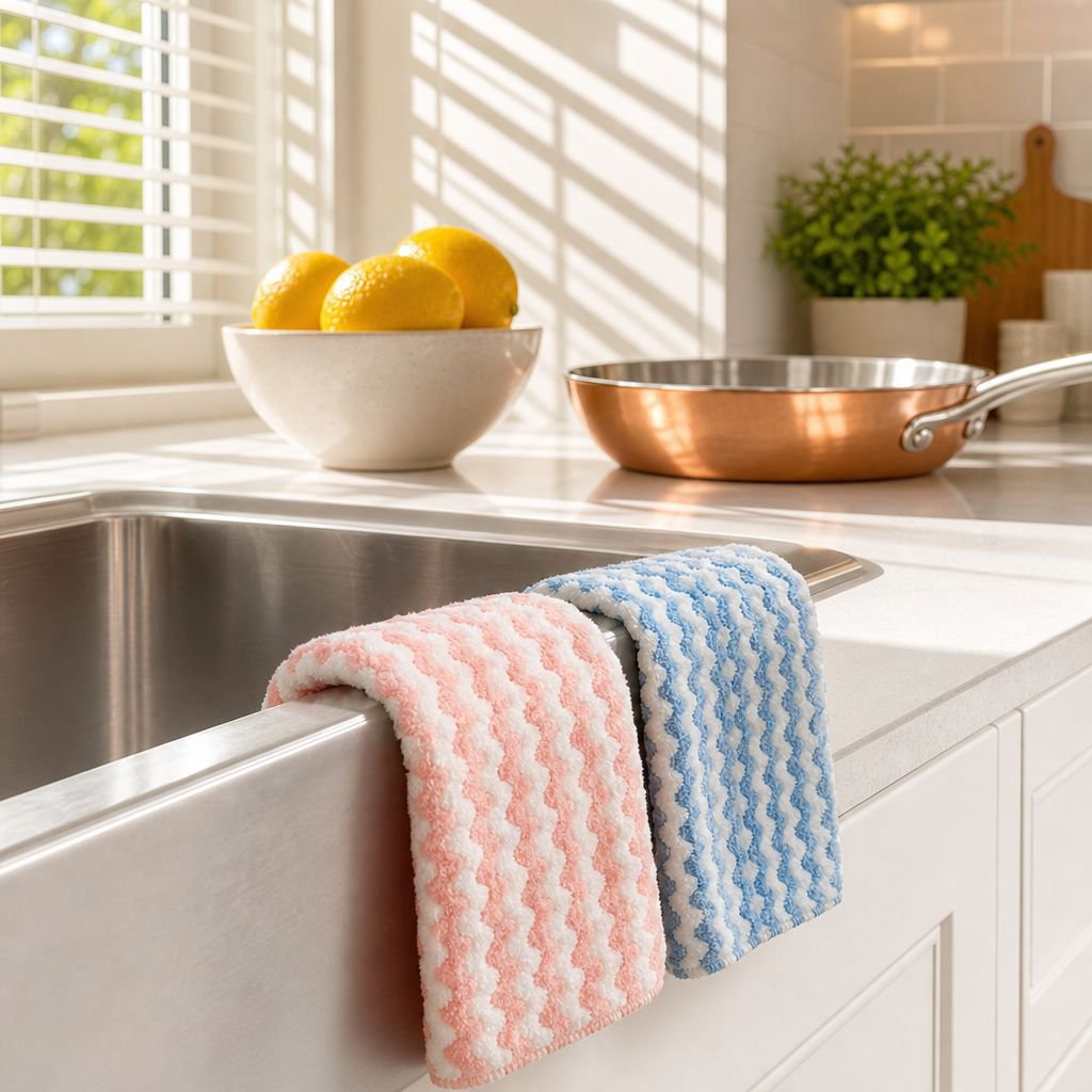 Gentle and effective coral fleece cleaning cloth on glass surfaces