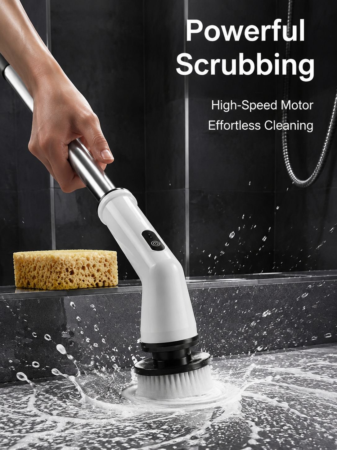 Multi-functional Electric Cleaning Brush Set, Adjustable Length, 9-in-1 Detachable for Bathroom