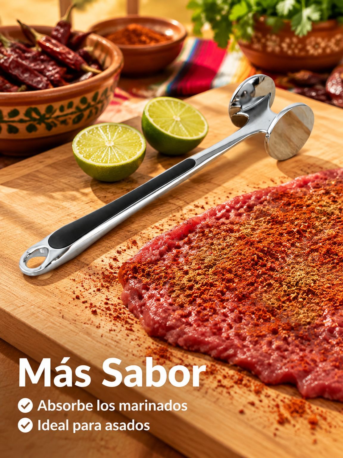 Herramienta de cocina: martillo ablandador de carne de acero inoxidable doble cara
