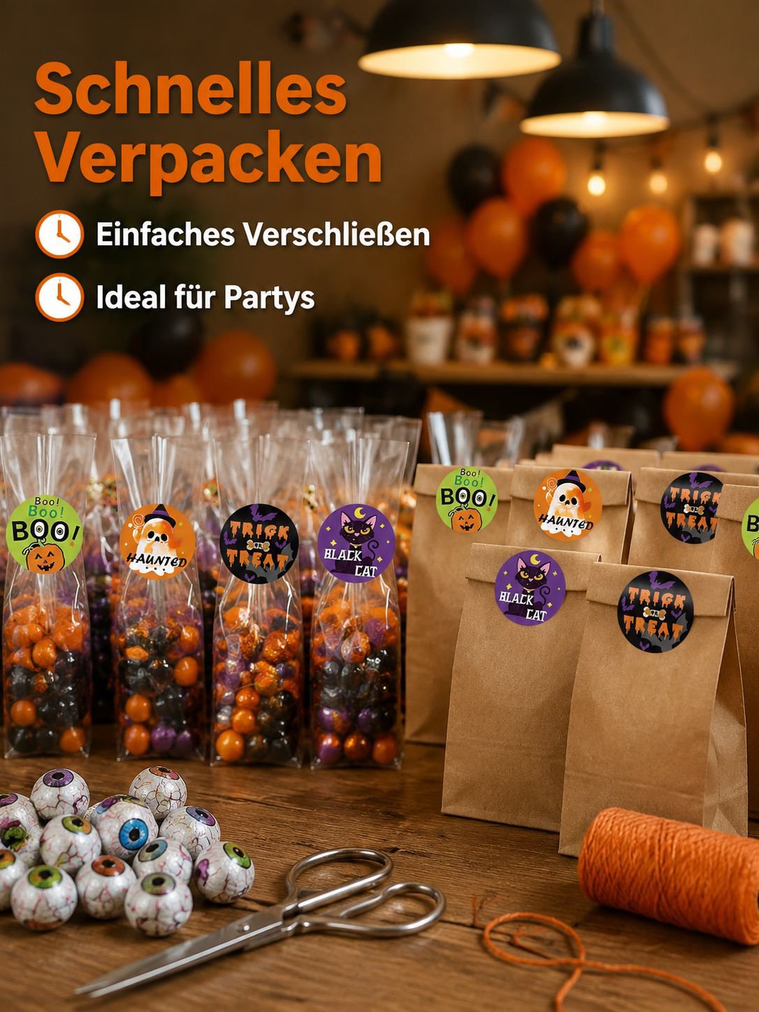 Kinder nutzen Halloween Sticker für Bastelarbeiten