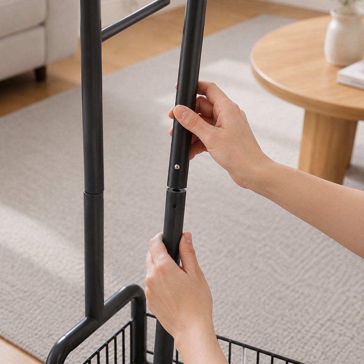 Versatile coat rack with hanging and shelving options