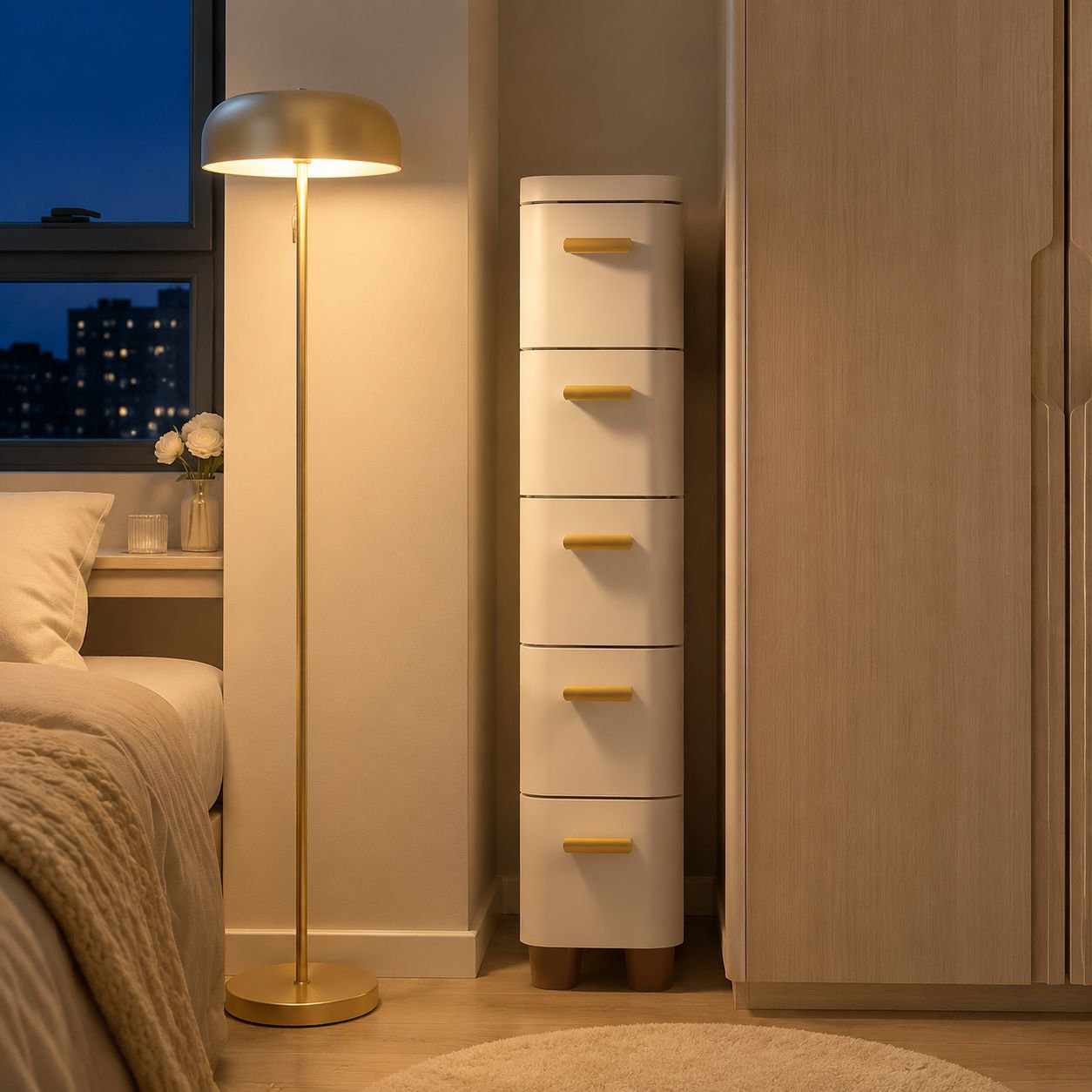 Household narrow gap cabinet with easy-pull drawers