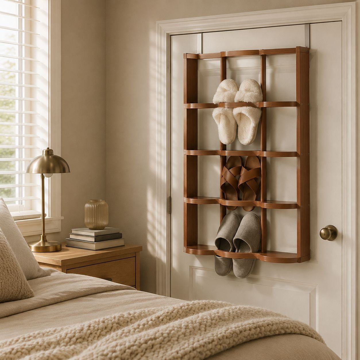 Hanging bathroom slipper organizer with multiple pockets