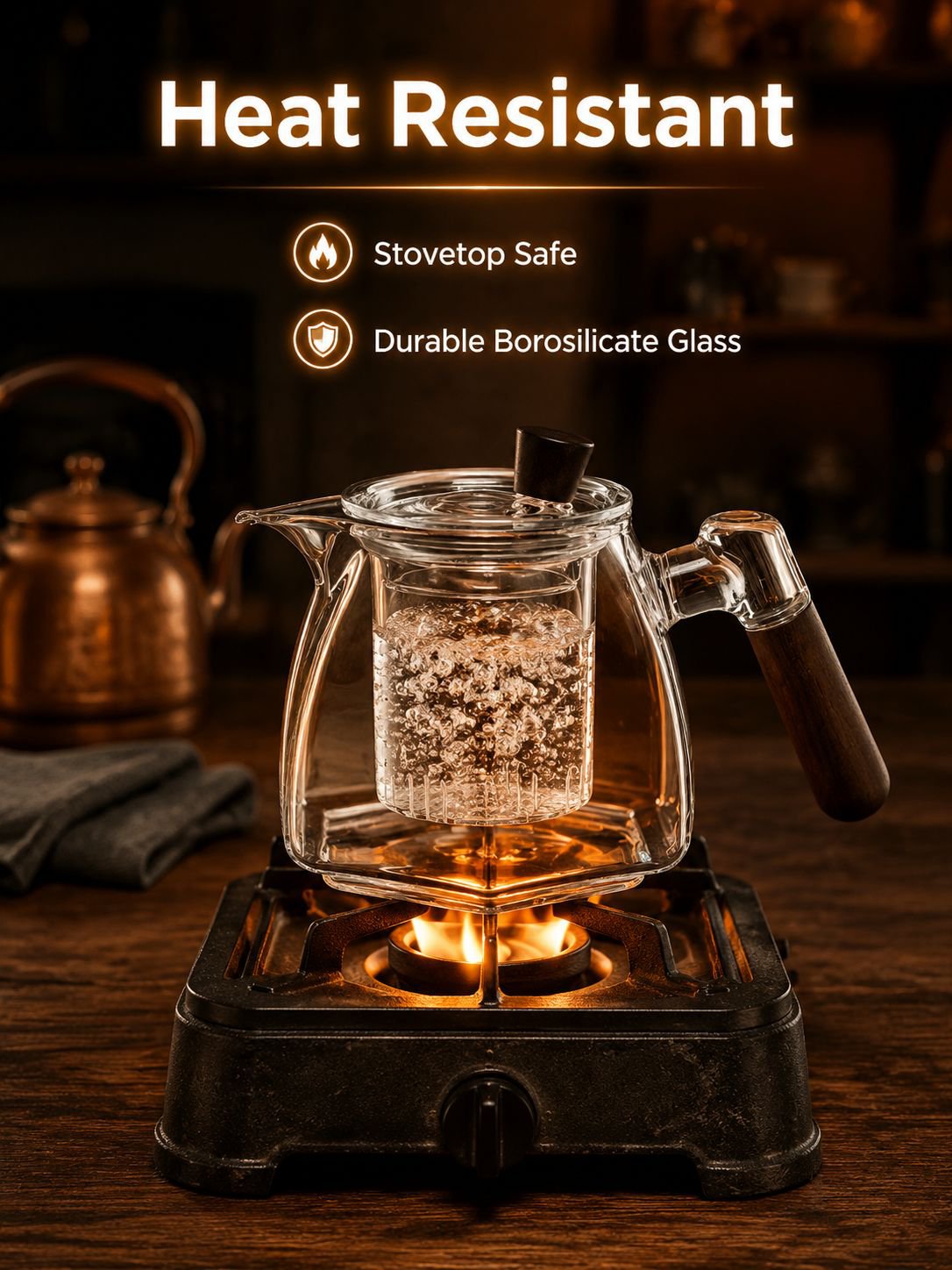 Glass Teapot with Solid Wood Handle