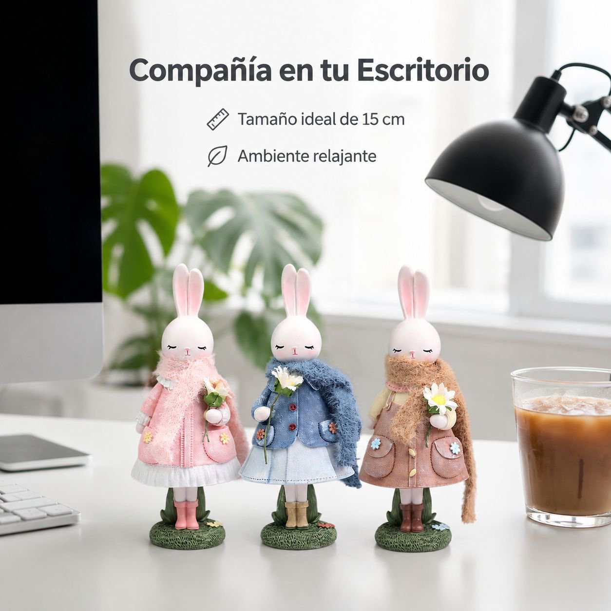 Adorno de resina para mesa de hogar con lindo conejito de dibujos animados