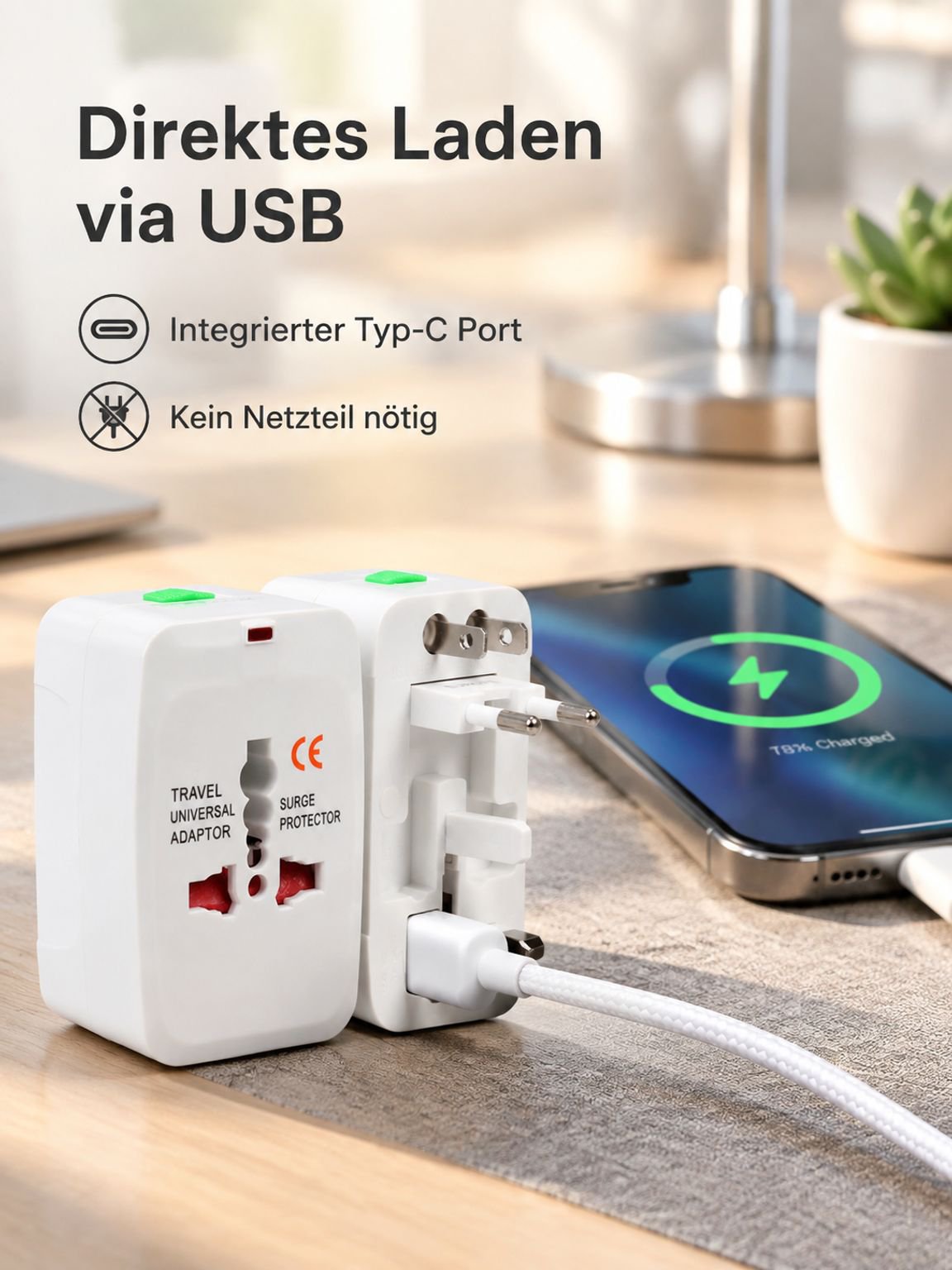Kompakter und leichter Universal-Steckdosenadapter