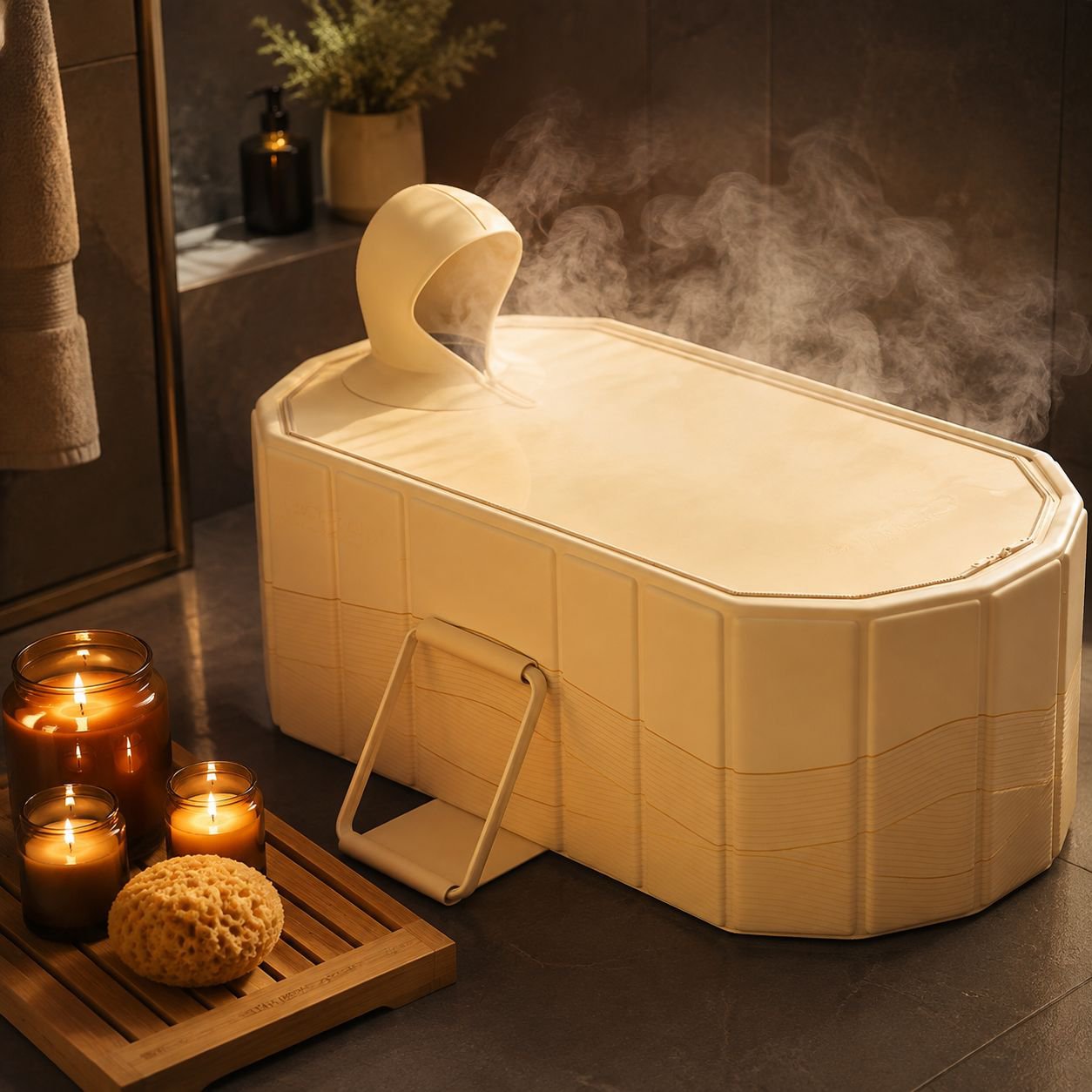 Constant temperature adult bath tub in modern bathroom