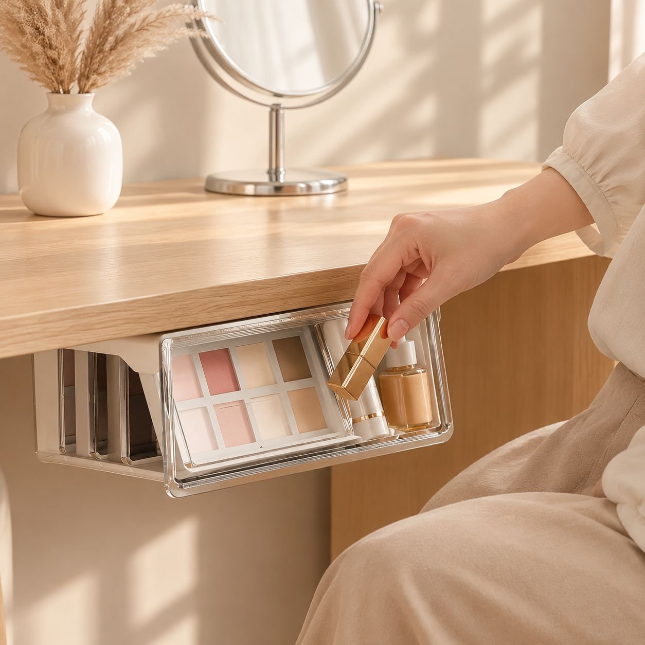 Under-Table Transparent Storage Box, 33° Tilt for Easy Access, Simple Installation