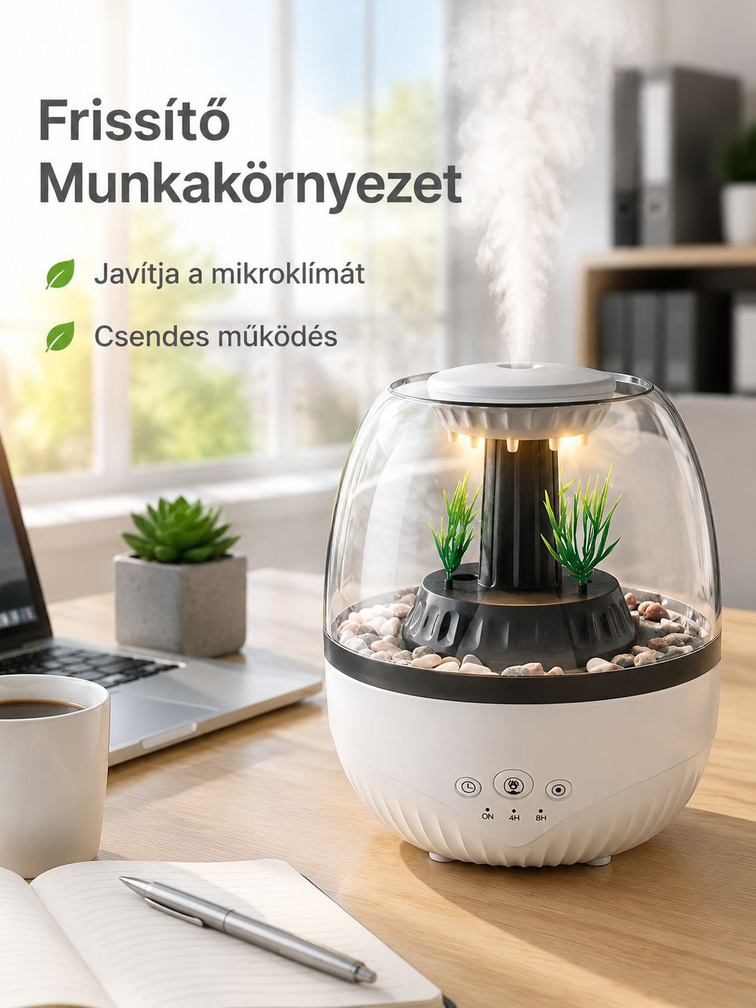 Színes hangulatvilágítású, csendes akvárium aromapárásító, otthoni asztali dekoratív diffúzor
