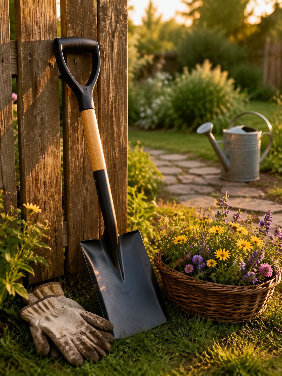 Garden shovel ideal for flower bed preparation