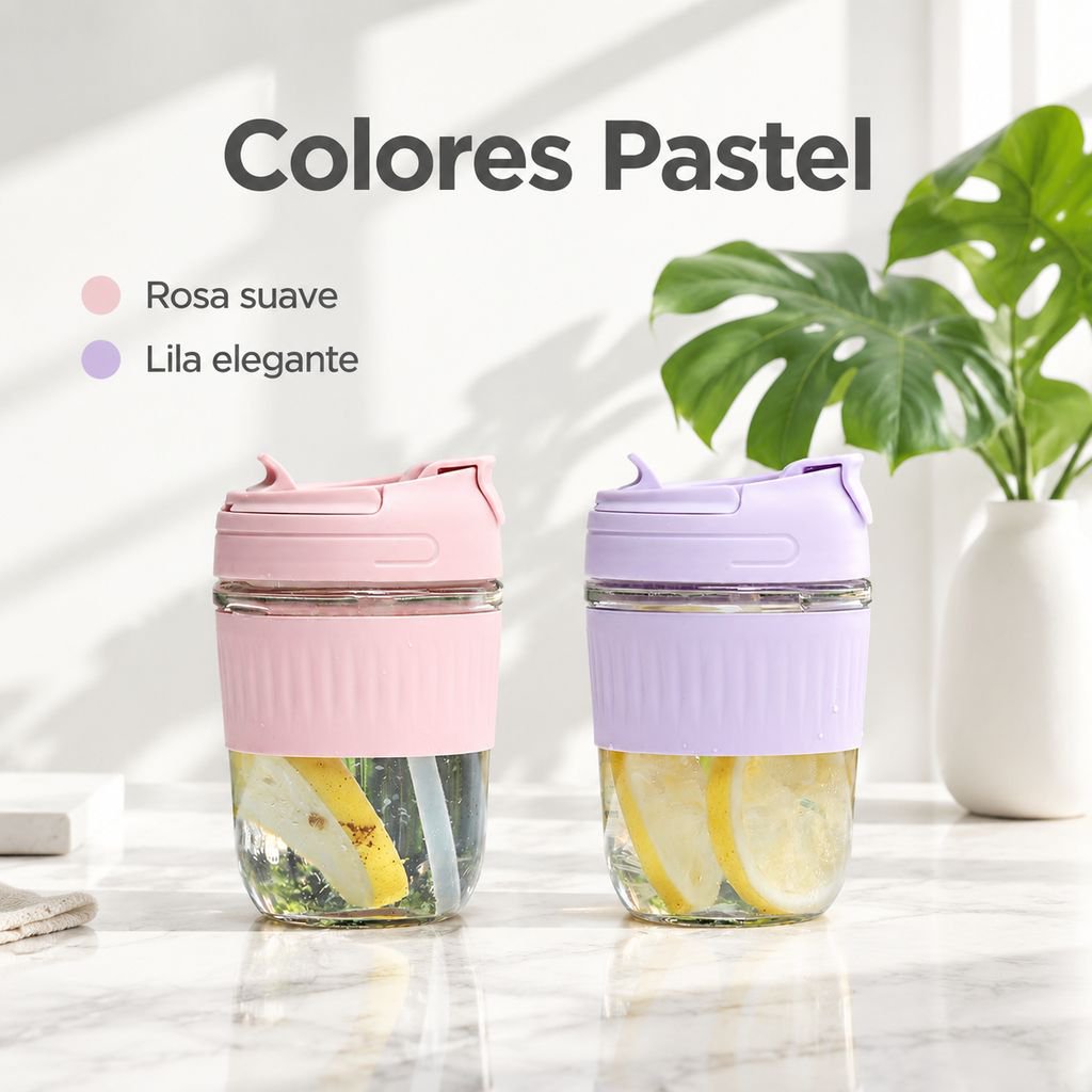 Vaso de vidrio de doble uso con pajita